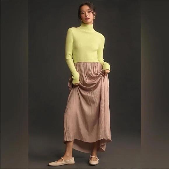 Anthropologie - Women's Two-Tone Sweater Dress with Turtleneck, Size S - Picture 1 of 13